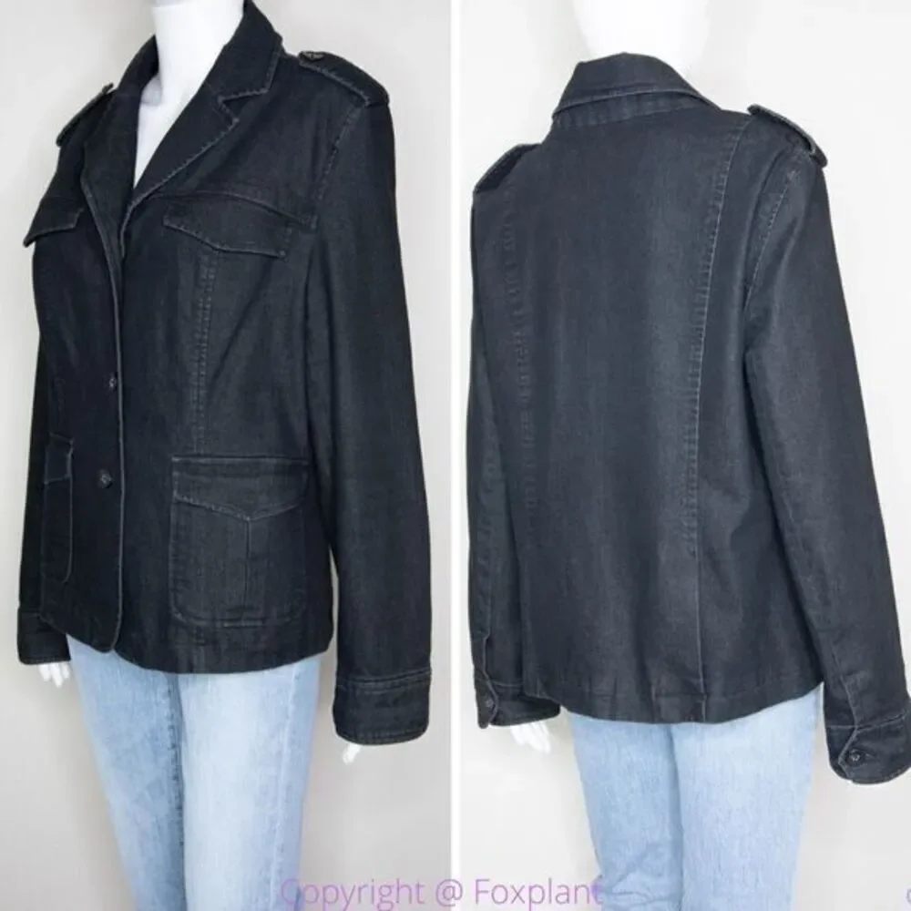 NWOT Attention women's black jean jacket‎ with epaulette, size 14